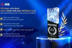 MB được vinh danh “Best Bank for ESG Vietnam 2025” bởi Global Banking & Finance Review