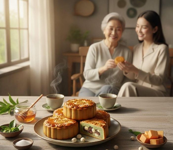 Hình ảnh minh họa bằng AI cho bánh Trung thu ít đường.